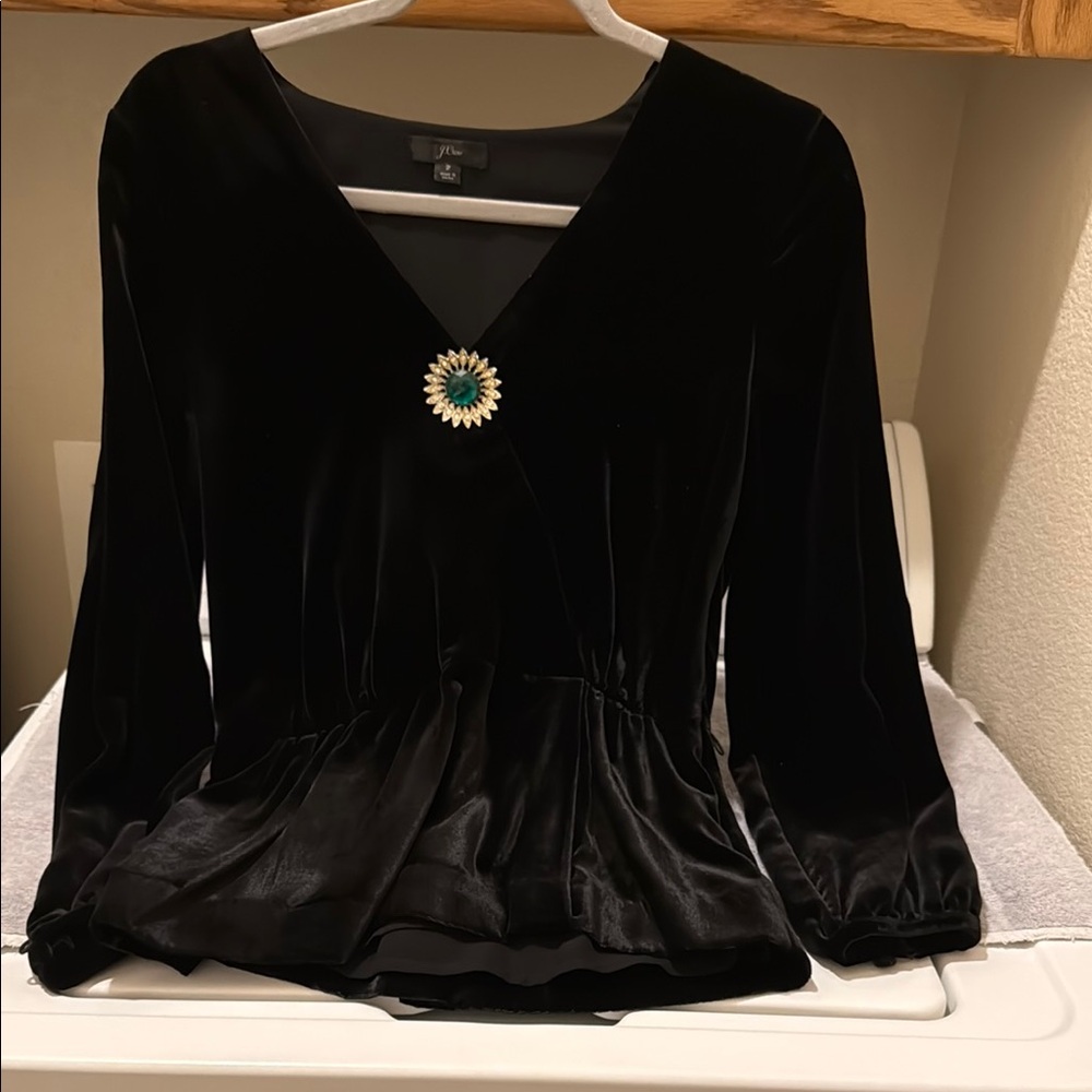J. Crew Black Fitted Embellished 3/4 Sleeve Blouse